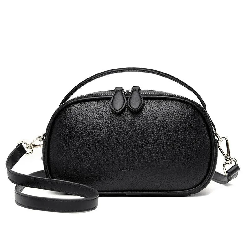 Tote Handbags Small Double Zipper Soft Leather Oval Crossbody Bags