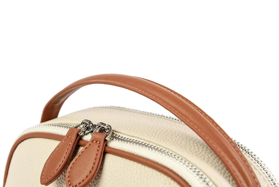 Tote Handbags Small Double Zipper Soft Leather Oval Crossbody Bags