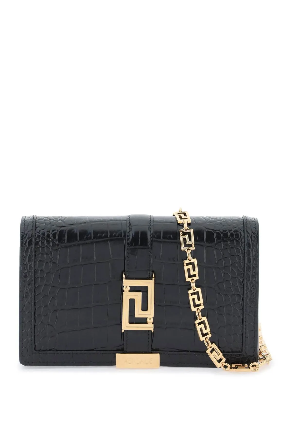 Versace croco-embossed leather greca goddes crossbody bag