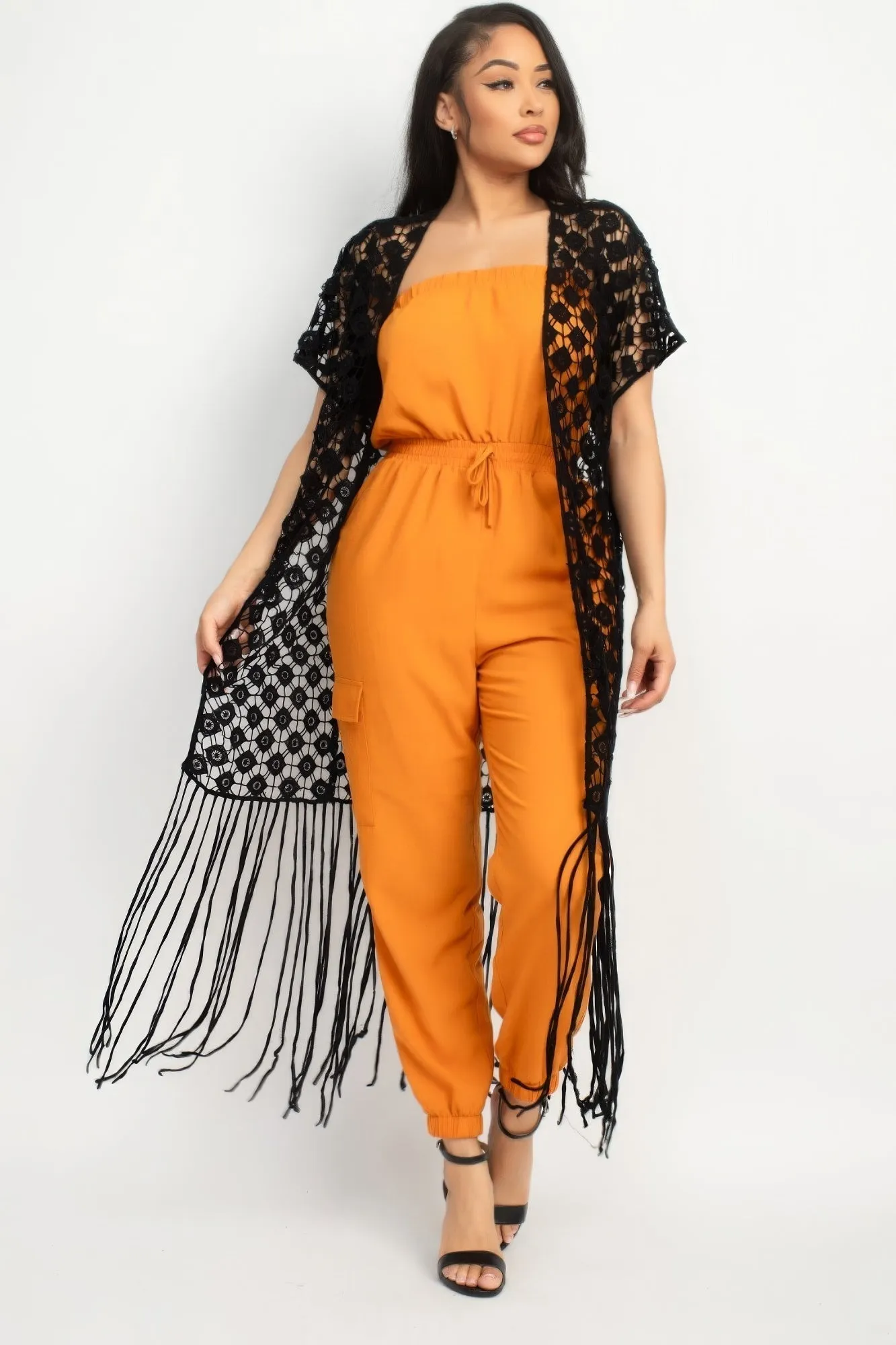 Women's Boho Chic Crocheted Fringe Kimono Top