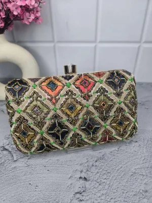 Womens Printed And Embroidery Clutch Box Bags